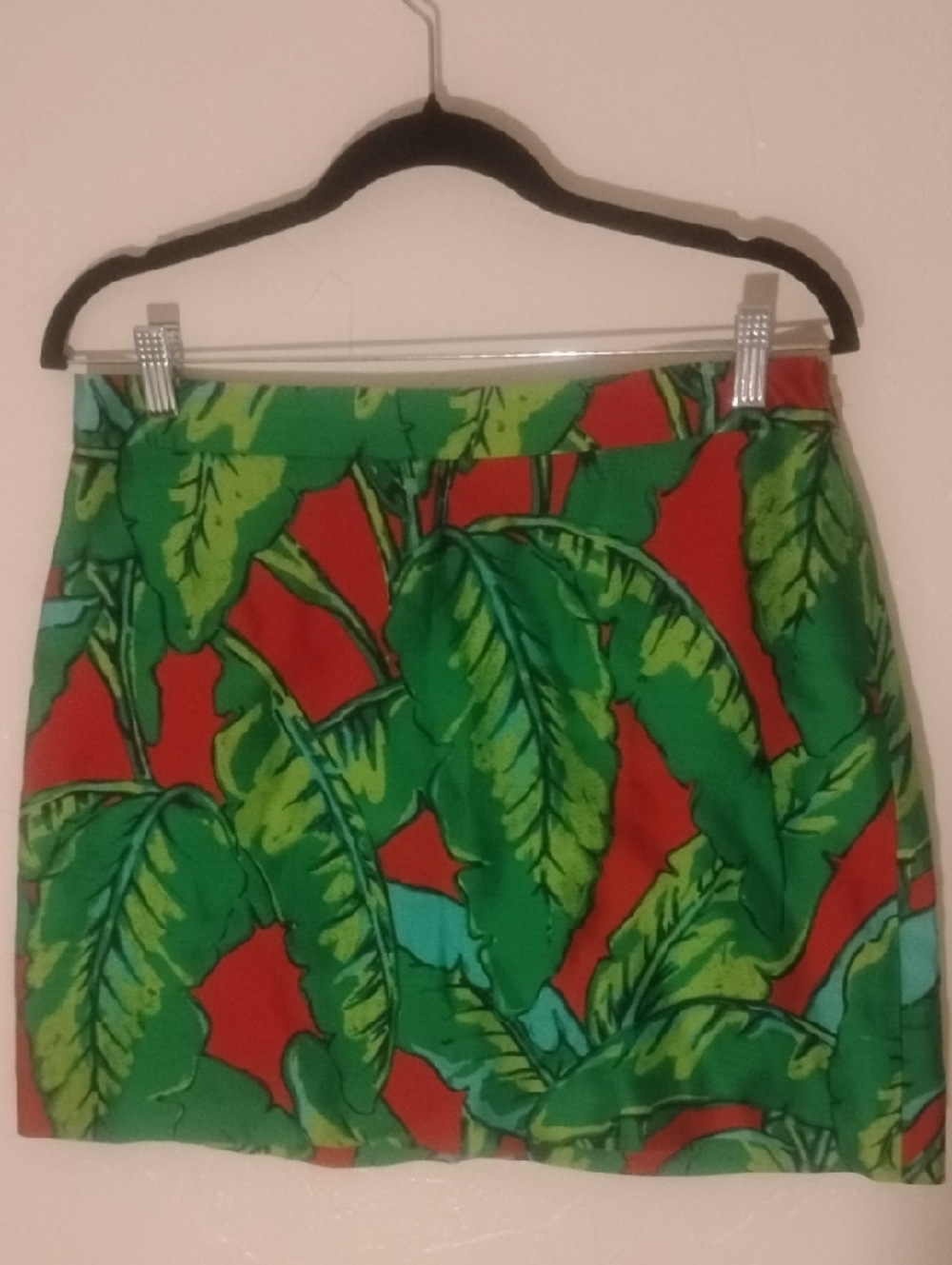 Women's Vinyard Vines Tropical Leaf Print Mini Skirt  Green Red New Silk Blend
